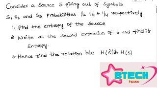 Example for Entropy Extension of Source(Information theory &amp; coding)#entropy #informationtheory#itc.