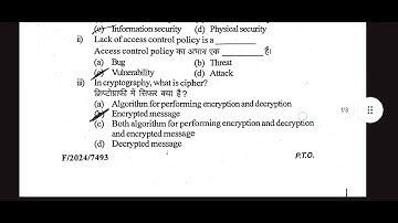 Information security MCQ Answer RGPV Diploma 5th semester exam 11/ 01/2025