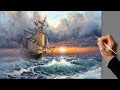  crylic landscape painting  sea dawn  easy art  drawing lessons  relaxing   