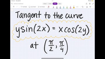 Find an equation of the tangent to the curve ysin(2x)=xcos(2y) at (pi/2, pi/4)