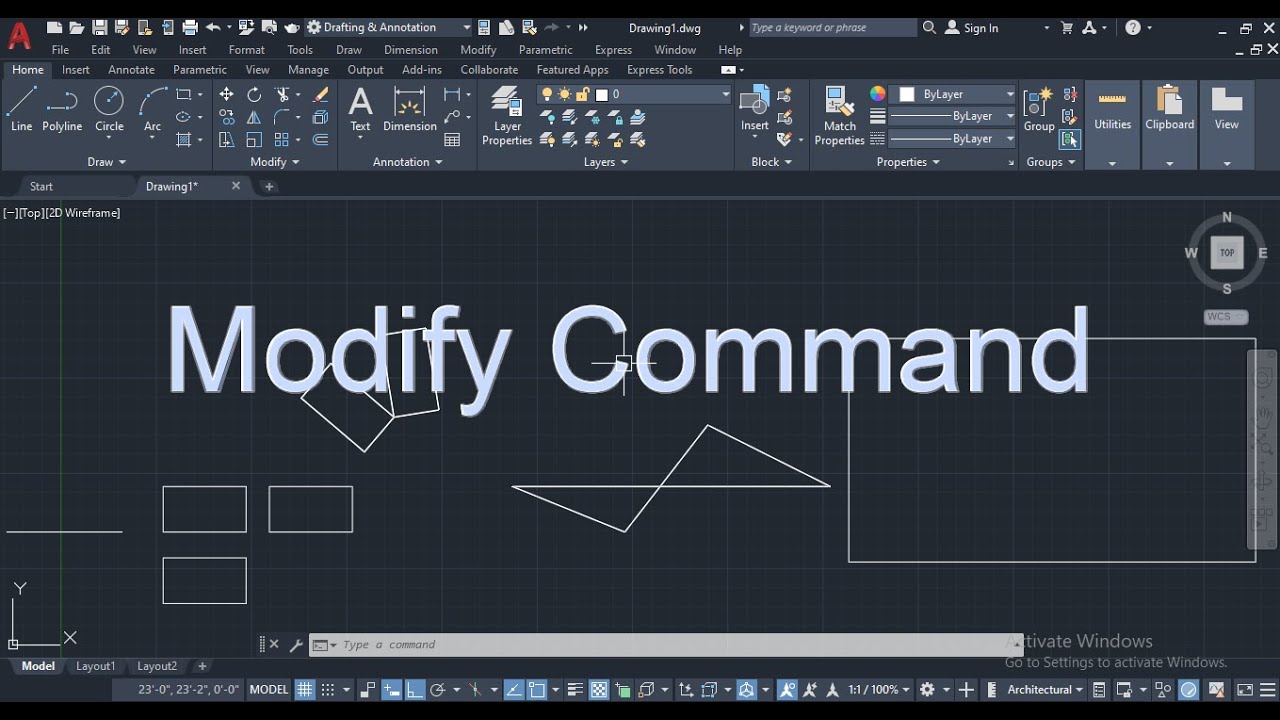 Modify command#youtube #2d #autocad #basic #youtubeshorts - YouTube