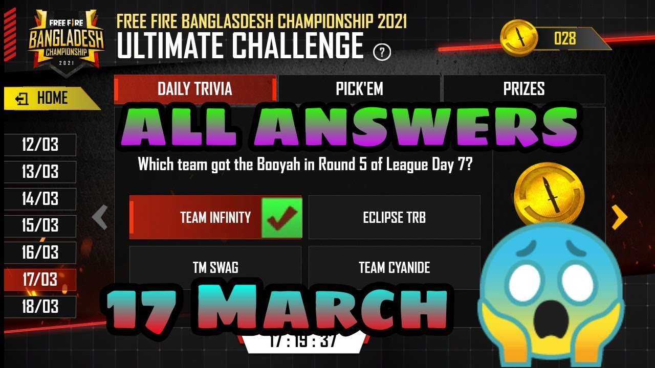 Free Fire New Esports Ultimate Challenge Event || 17/3 Esports Ultimate Challenge All Answers ||