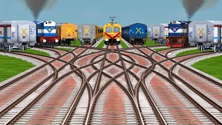 9 Indian Trains Crossing On Bumpy Branched Diamond Tracks || train game || train simulator classic screenshot 5