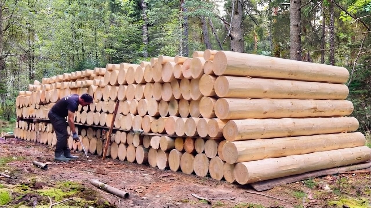 A 60-Year-Old Man Builds His Dream Log Home in the Forest | From Start ...