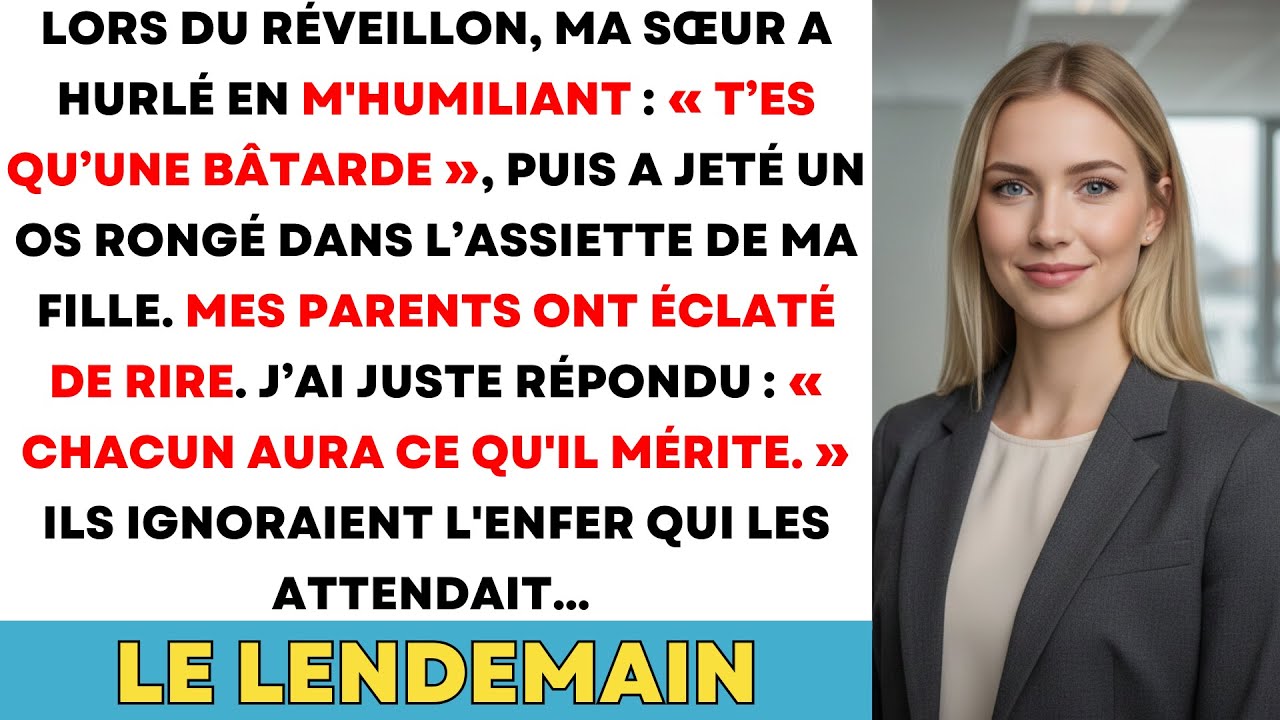 Ce soir du réveillon, devant toute ma famille, ma propre sœur a hurlé « Tu n’es qu’une bâtarde » avant de jeter un os de poulet rongé, couvert de salive, directement dans l’assiette de ma fille de...