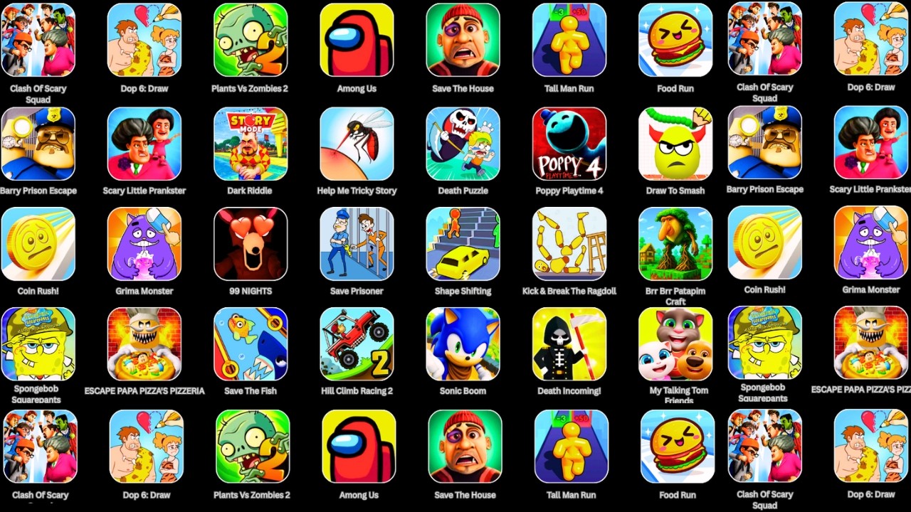 Grimace Monster Scary Survival,Kick The Ragdoll,Roblox,Poppy Playtime 4,Save The House,Race Master3d