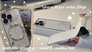 【 ♪ iphone 14 pro 256GB unboxing ♪ 】 | ☆ white/silver aesthetic + sound & camera test ☆