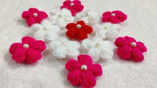 Crochet Wool Flower || Woollen Flower || ऊन से फूल बनाएं  || क्रोशिया फ्लावर