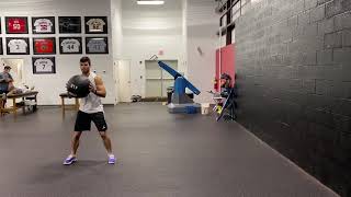 Step back to med ball shot put