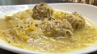 شوربة الشعيرية مع الخضار Angel hair soup recipe, with legumes and meatballs. Healthy and easy.