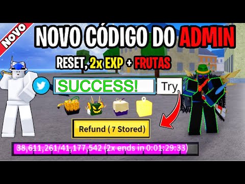 SAIU!! 3 NOVOS CÓDIGO DO ADM DE RESET STATUS, 2X EXP E FRUTAS GRATIS NO BLOX  FRUITS 