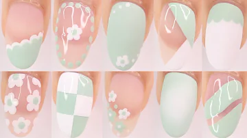 10 easy spring nail art ideas | pastel green nail designs beginner friendly