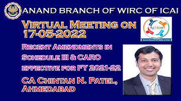 Recent Amendments in Schedule III & CARO effective for FY 2021-22: CA Chintan N Patel: 17-05-2022