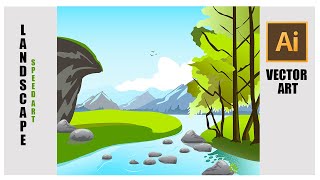 Flat Landscape design in Adobe Illustrator | Vector art