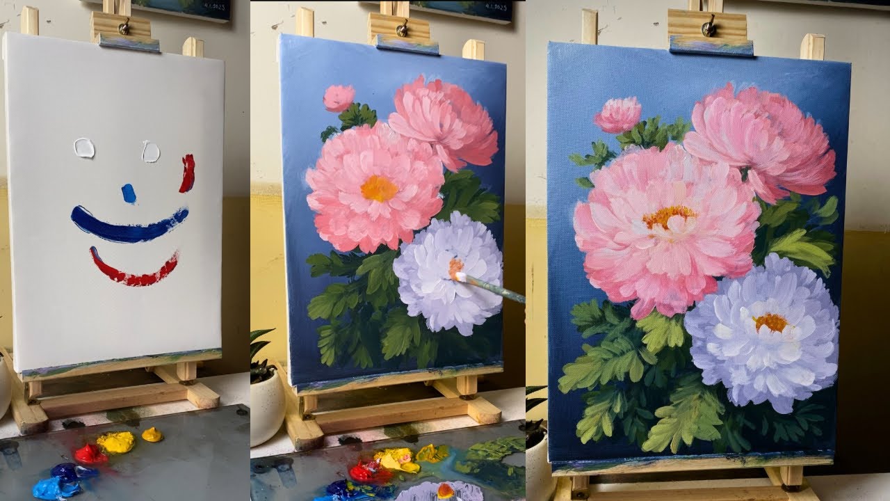How to Draw a Beautiful peony Bouquet | Easy acrylic painting tutorial ...