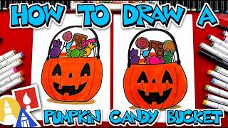 how draw pumpkin candy bucket