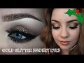 Festive gold glitter smokey eyes makeup tutorial  shlemonade
