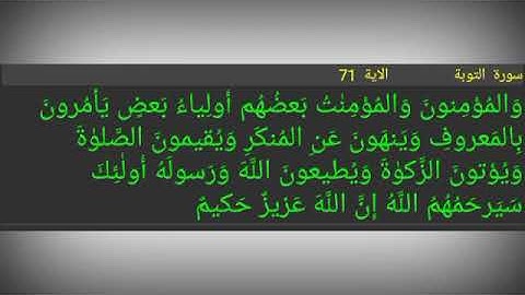 سورة التوبة ./الآية 71./ وَالمُؤمِنونَ وَالمُؤمِنٰتُ بَعضُهُم أَولِياءُ بَعضٍ يَأمُرونَ بِالمَعروفِ
