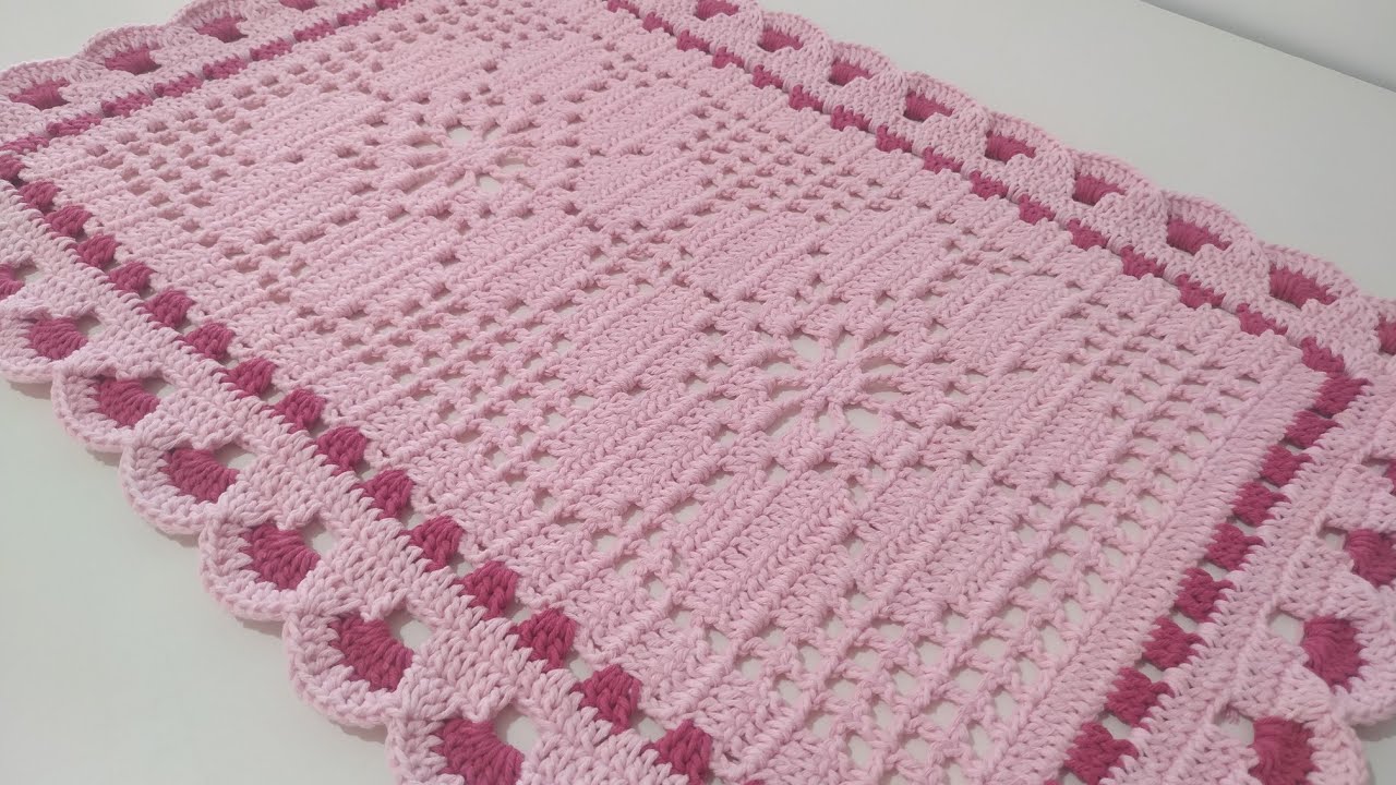 tapete de crochê retangular com flores  ❤️1/2