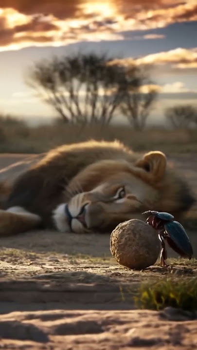 Dung Beetle Rolls Past Lion – Epic Wildlife Moment | 사자 앞을 지나가는 딱정벌레 #shorts #animals