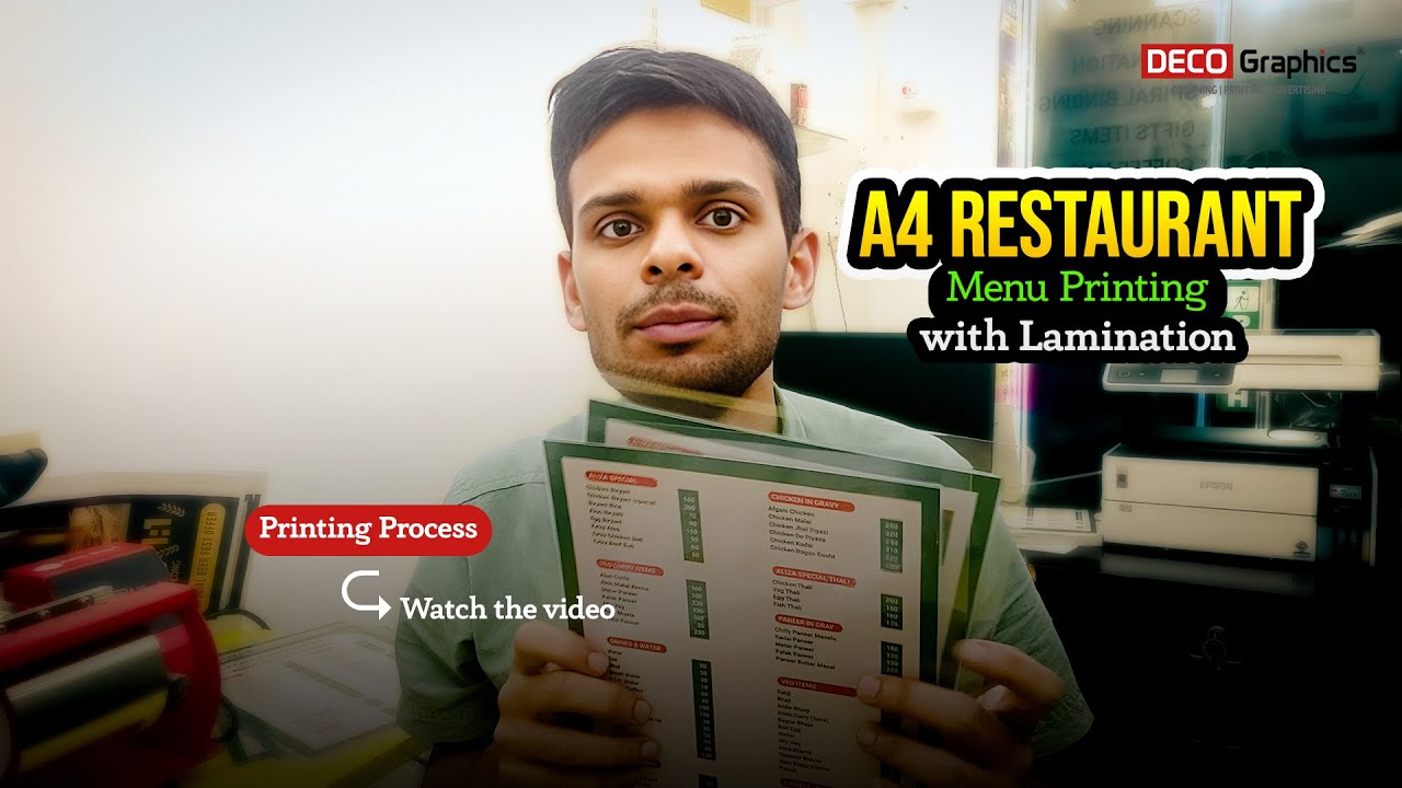 A4 Restaurant Menu Printing with Lamination | High-Quality Menu Card Printing Process | DecoGraphics
