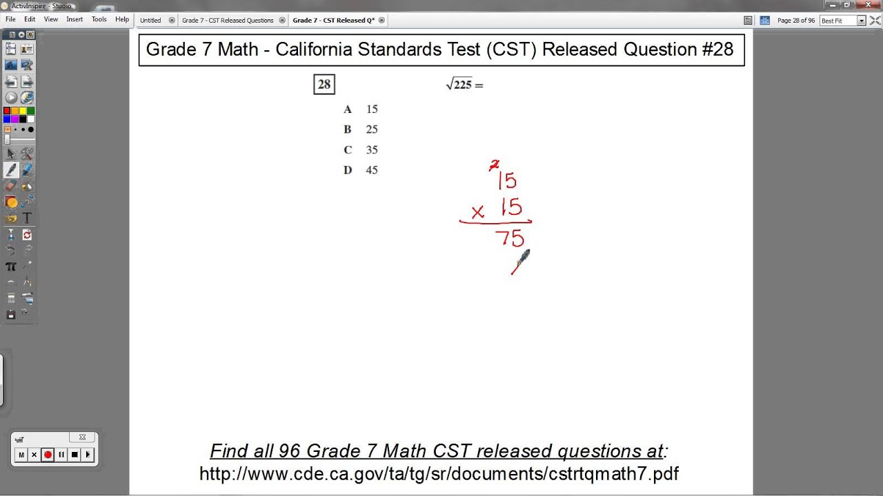Grade 7 Math CST Released Question 28 (Square Roots and