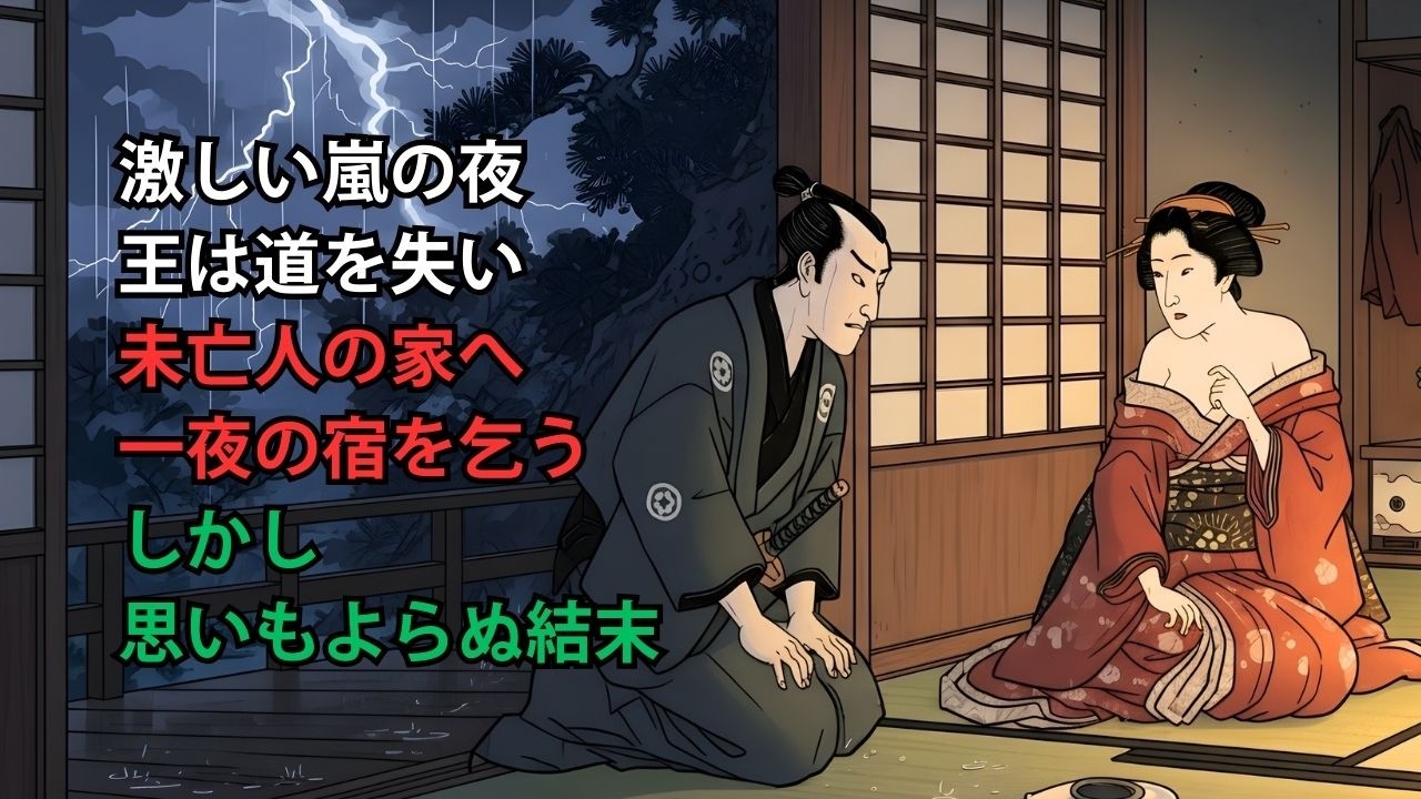 激しい嵐に遭った王が未亡人の家に身を寄せ一夜の宿を乞うが…思いもよらぬ成り行き