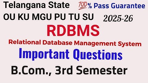 RDBMS| Relational Database Management System| Important Questions 2025-26 | B.Com., 3rd Semester OU