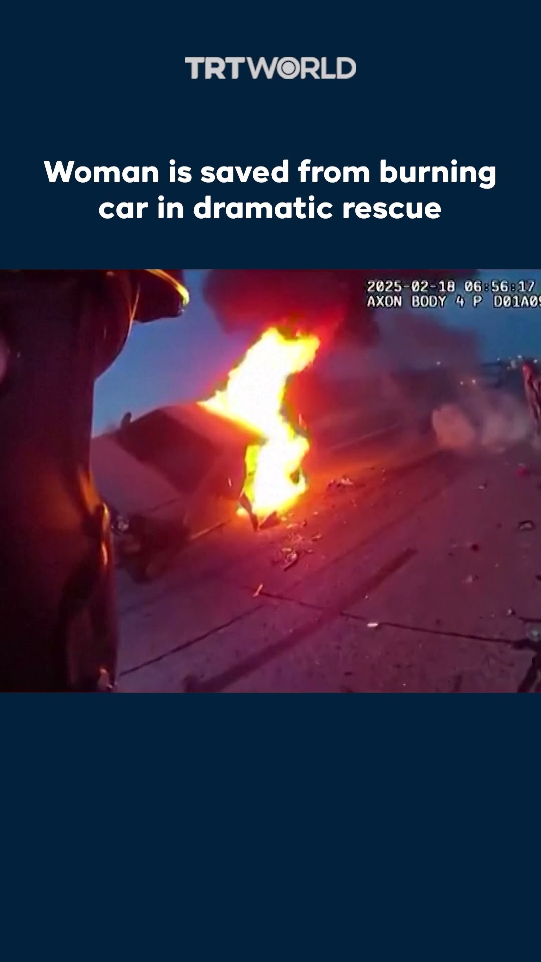 Woman is saved from burning car in dramatic rescue