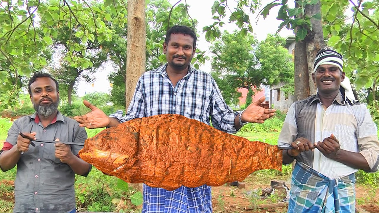 KING SIZE CATLA FISH GRILL | Grilled  Fish  Recipe Cooking in Village | Sathanur dam fish Grill