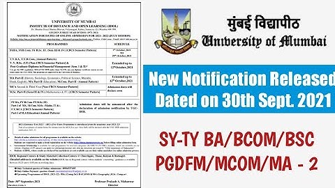 IDOL Admission Notification | SY/TY- BA/BCOM/BSC | MA/MCOM 2 | PGDFM | Mumbai University| Ashish Sir