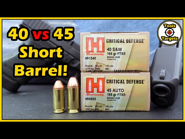Short Barrel Showdown!...Hornady Critical Defense 40 Su0026W vs 45 ACP Self-Defense AMMO Test! class=