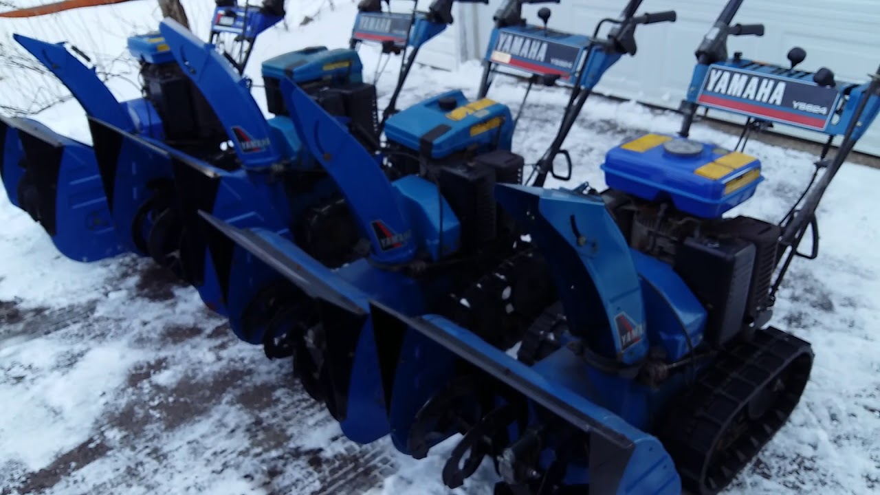 4 Yamaha snowblowers YS 624 and YS 828 all running smoothly waiting for