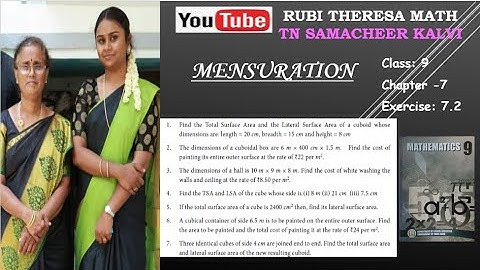 TN Samacheer kalvi _ 9th Maths _ Mensuration _ Exercise 7.2 _ FULL  EXERCISE