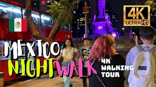 Mexico City 4K Walking Tour  Night Walk Reforma Roma Norte [4K HDR / 60fps]