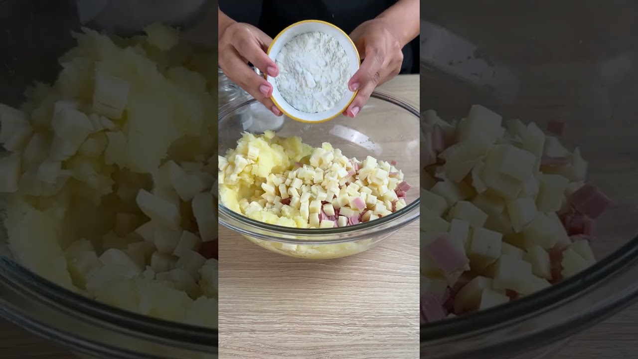 Potato dumplings with ham and cheese.