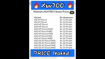 😳💸Xuv700 Price Leaked 💸😳 | All Variants Price Leaked 🔥 | Mahindra Xuv700