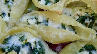 Фаршированные крупные макароны - ракушки о шпинатом и сыром Фета -  рецепт