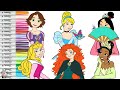 Disney Princess Coloring Book Compilation Merida Rapunzel Mulan Cinderella Aurora and Tiana