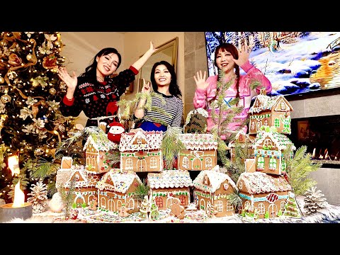 GINGERBREAD VILLAGE SET-UP : Creating a village with 15 gingerbread houses!!!