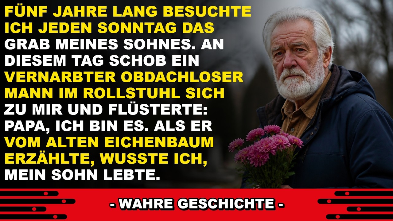 Ich kniete im Regen auf dem Friedhof vor dem Grab meines Sohnes, als ein zerlumpter Mann im selbstgebauten Rollstuhl auf mich zukam und sagte: „Papa, ich bin es.“ Ich hatte fünf Jahre lang jeden...