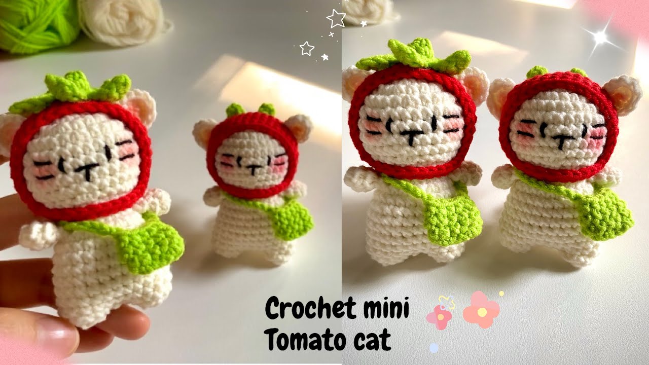 Crochet mini tomato cat 🐱 🍅Móc len mèo cà chua mini dễ làm, chi tiết