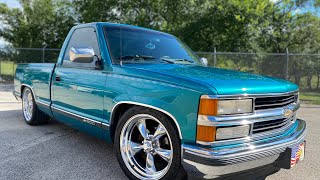 1994 Chevrolet C1500, OBS SOLD, teal metallic, grey interior, low miles, 5/7 drop, 20” torqs