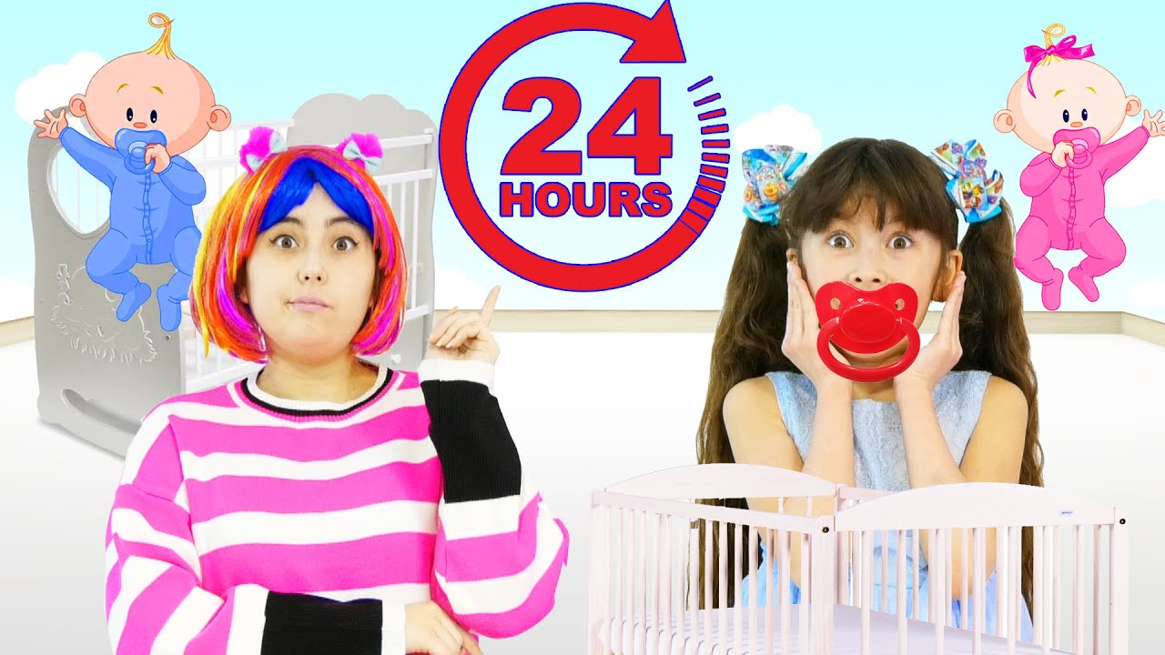 Angela Like Abby Hatcher 24 hours baby challenge. Daily routine for