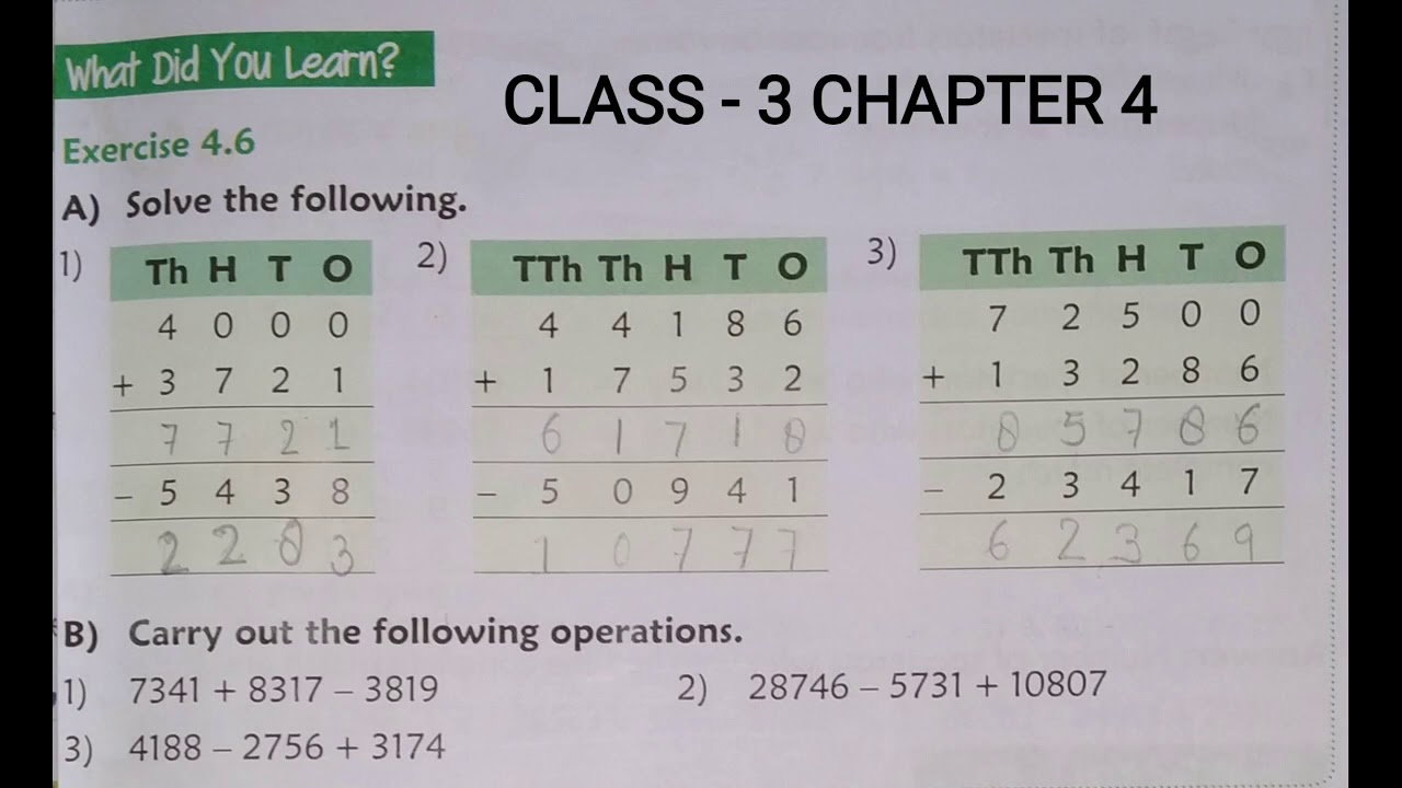 Maths Class - 3 Chapter 4 Exercise 4.6 Topic - Addition and Subtraction ...