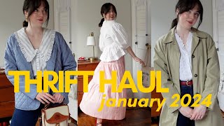 everything I thrifted in January: thrift haul, try on, and styling outfits for spring