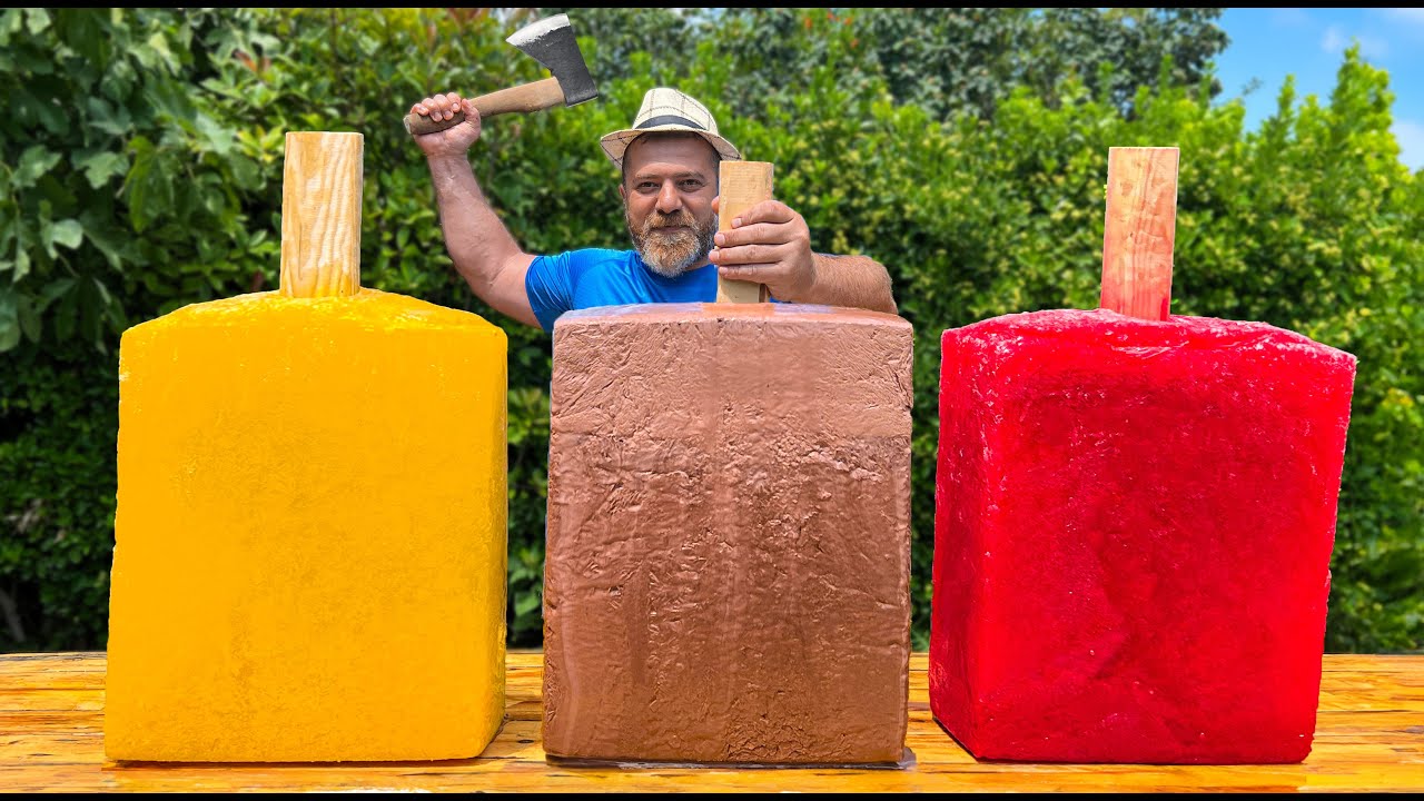 ⁣Sweet Summer! Huge Ice Cream Made Of Orange, Watermelon And Condensed Milk With Cocoa