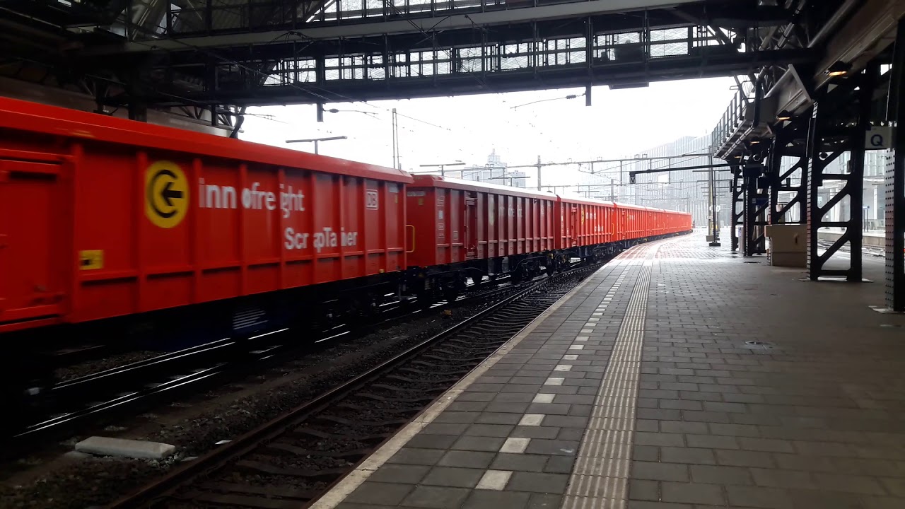 3× DB 189 komen met Innofreight ScrapTainers door station Amsterdam Centraal