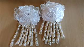 Бантики на 1 сентября с розами из лент 2,5см. Канзаши МК/Bows on 1 September with roses MK Бантики на 1 сентября с розами из лент 2,5см. Канзаши МК/Bows on 1 September with roses MK