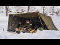 【ソロキャンプ】大雪の軍幕野営！焚き火でメスティン拉麺を楽しむ！【バンドックソロベースEX】
